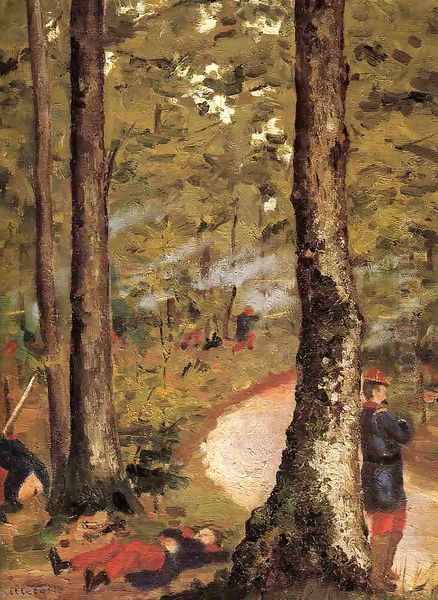 Yerres Soldiers In The Woods Oil Painting by Gustave Caillebotte