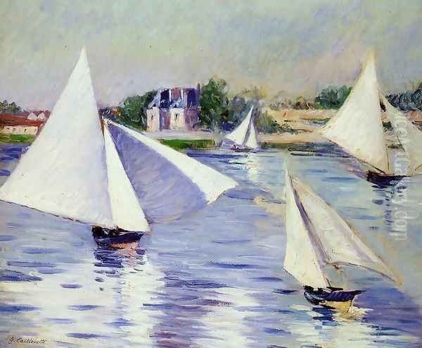 Sailboats On The Seine At Argenteuil Oil Painting by Gustave Caillebotte