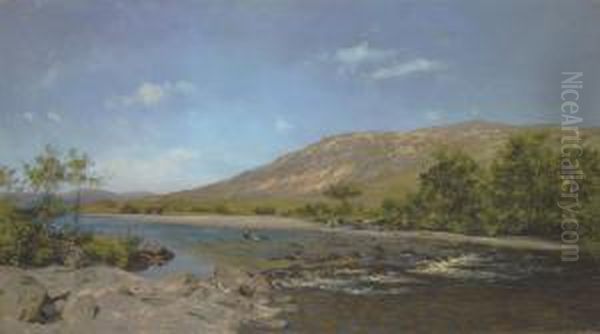 The Wye At Glaslyn Oil Painting by Henry William Banks Davis, R.A.