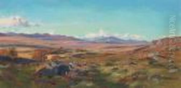 Snowdon From Trawsfynydd, Wales; And Loch Maree, Scotland Oil Painting by Henry William Banks Davis, R.A.