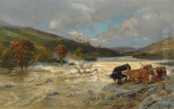 The Wye In Flood Oil Painting by Henry William Banks Davis, R.A.