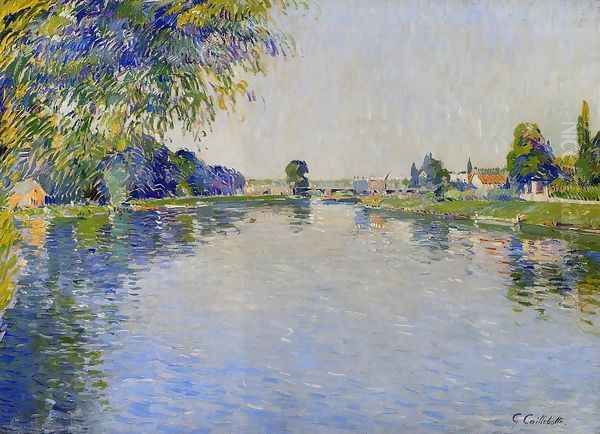 View Of The Seine In The Direction Of The Pont De Bezons Oil Painting by Gustave Caillebotte