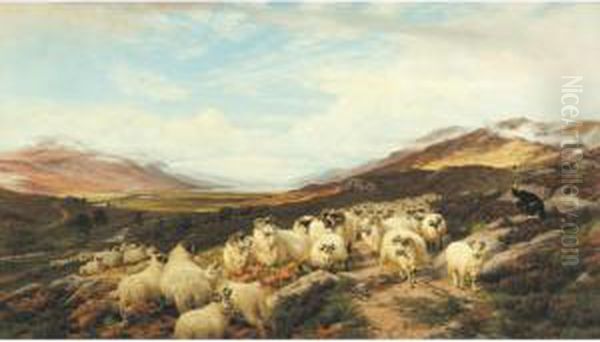 Gathering The Flocks, Loch Maree Oil Painting by Henry William Banks Davis, R.A.