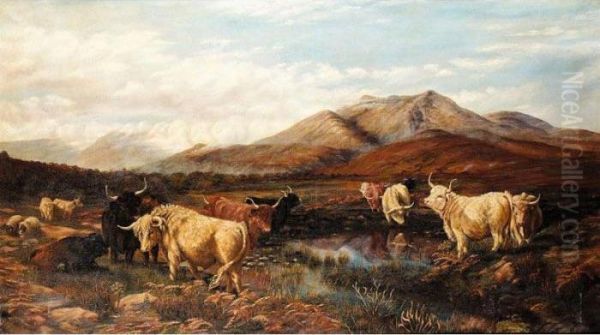 Cattle In Highland Landscape Oil Painting by Henry William Banks Davis, R.A.