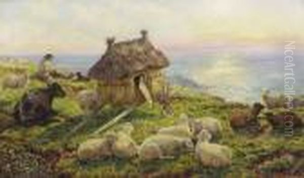 On The Cliffs, Picardy Oil Painting by Henry William Banks Davis, R.A.