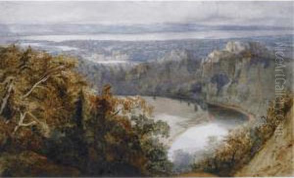 View Of Chepstow; Portrait Of A Gentleman Oil Painting by John Scarlett Davis