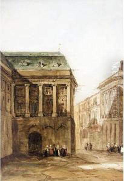 Figures On A Street In Paris Oil Painting by John Scarlett Davis