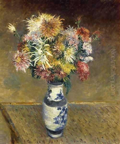 Chrysanthemums in a Vase Oil Painting by Gustave Caillebotte