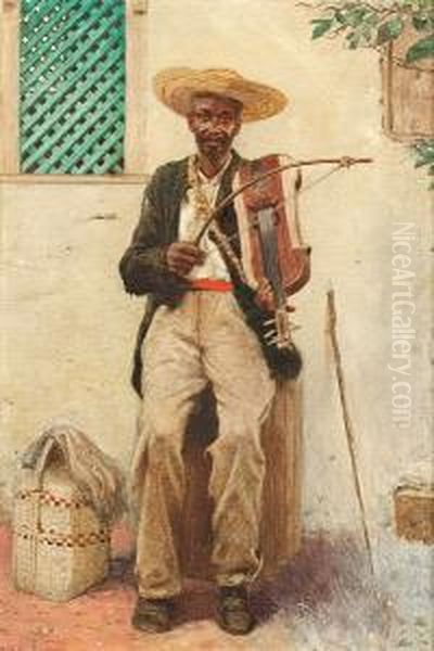 A Negro Playing The Fiddle Oil Painting by Noel Denholm Davis