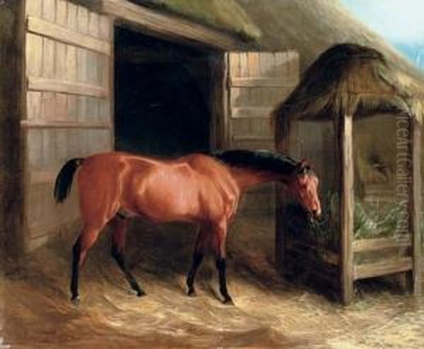 A Hunter In A Stable Oil Painting by Richard Barrett Davis