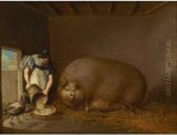 A Sow Of The Large Breed Oil Painting by Richard Barrett Davis