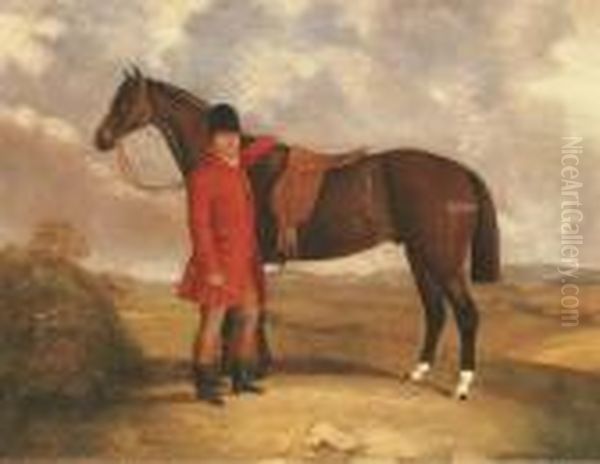 A Huntsman With His Hunter In A Landscape Oil Painting by Richard Barrett Davis