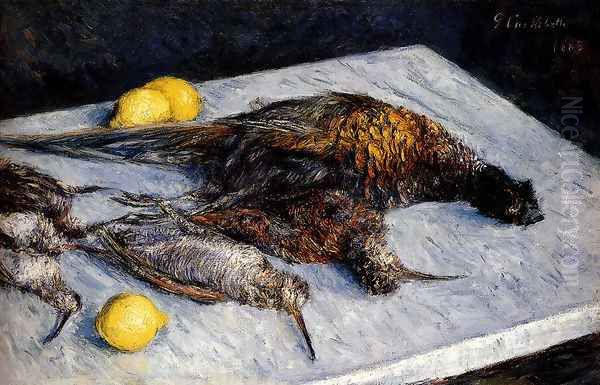 Game Birds And Lemons Oil Painting by Gustave Caillebotte