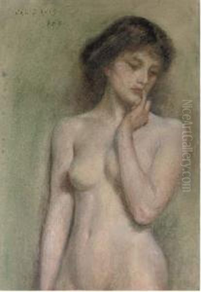 Pensive: A Female Nude Oil Painting by Valentine, Val Davis