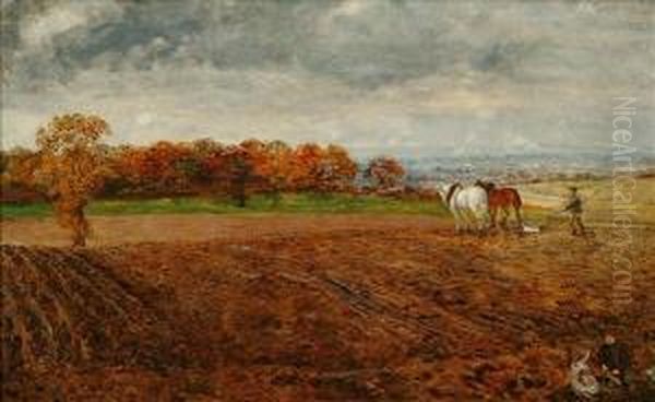 Ploughing In Cheshire Oil Painting by William Davis