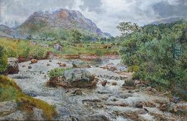 A Rocky River Landscape Oil Painting by William Davis