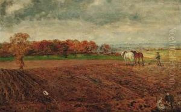 Ploughing In Cheshire Oil Painting by William Davis