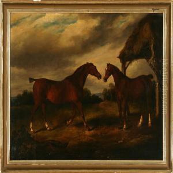 Two Horses In Ameadow Oil Painting by William Henry Davis