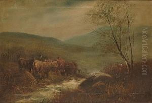 Highland Cattle Oil Painting by William Henry Davis