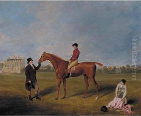 The Marquis Of Queensberry's 
King David With Jockey Up And Held By A Trainer At Newcastle Oil Painting by William Henry Davis