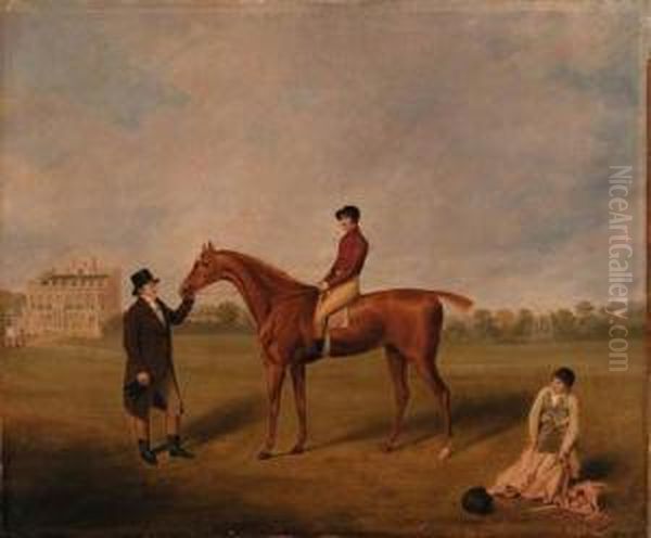 King David With Jockey Up And Held By A Trainer At Newcastle Oil Painting by William Henry Davis