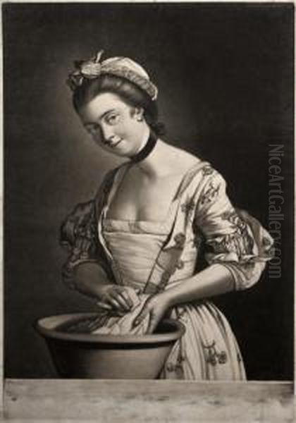 Lady's Maid Soaping Linnen Oil Painting by Philip Dawe