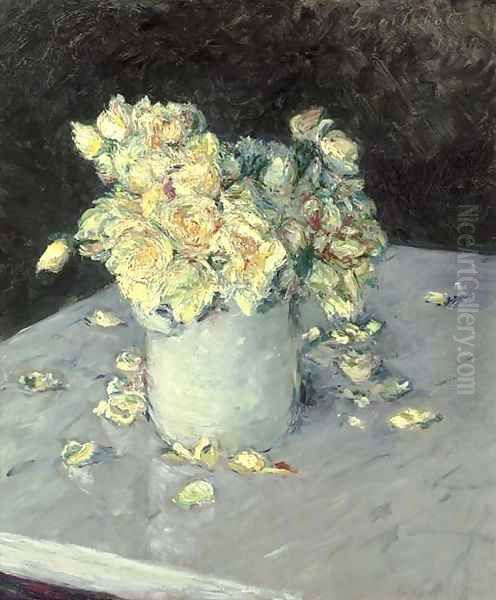 Roses jaunes dans un vase Oil Painting by Gustave Caillebotte