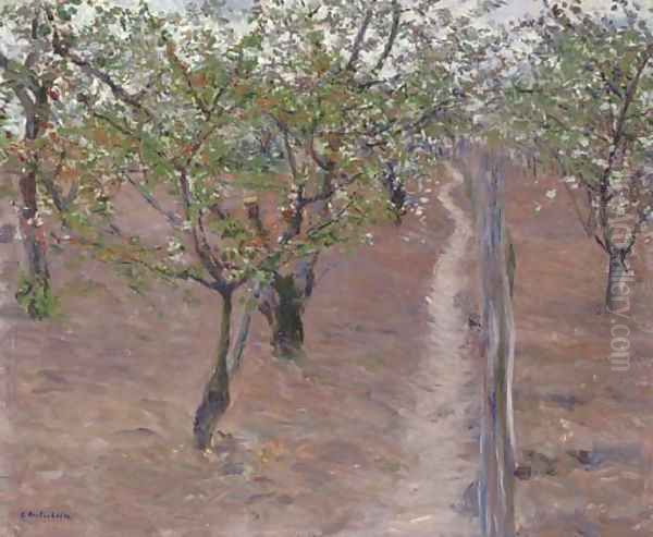 Verger, arbres en fleurs, Petit Gennevilliers Oil Painting by Gustave Caillebotte