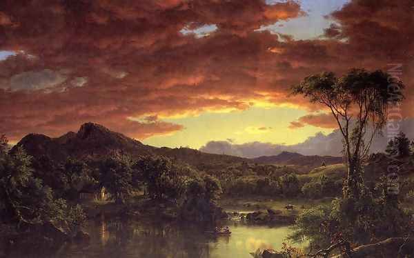 A Country Home Oil Painting by Frederic Edwin Church