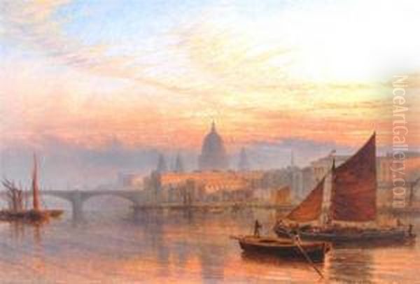 The Thames, View Of St Paul's Oil Painting by Henry Thomas Dawson