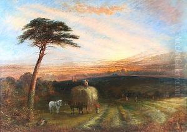 Haymaking Evening Over Sutton Coalfield, Near Handsworth Old Church Oil Painting by Henry Thomas Dawson