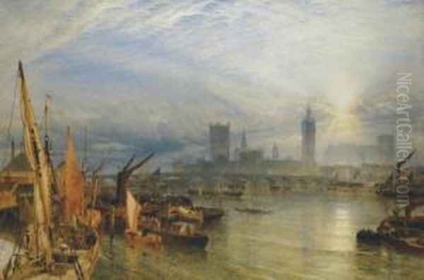 The New Houses Of Parliament, Westminster Oil Painting by Henry Thomas Dawson