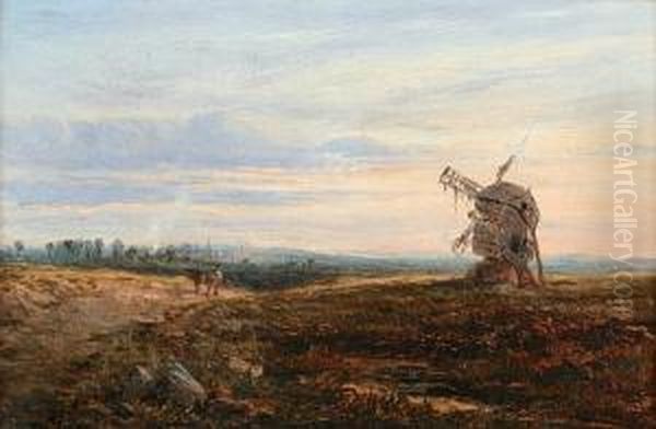 Landscape With Windmill And Figures Oil Painting by Henry Thomas Dawson