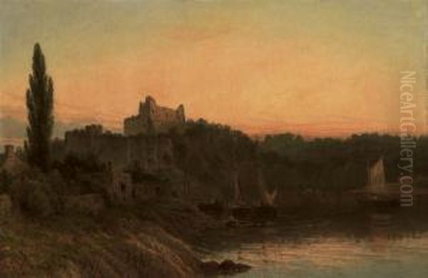 River Scene With Ruin Oil Painting by Henry Thomas Dawson