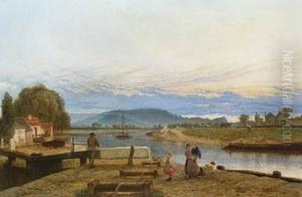 View Of Trent Lock Oil Painting by Henry Thomas Dawson