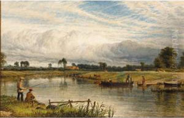 Fishing On The Trent Oil Painting by Henry Thomas Dawson