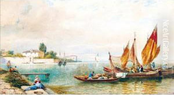 Riverside Scenes Oil Painting by Henry Thomas Dawson