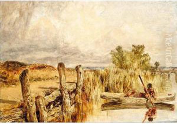 Figure In A Punt Oil Painting by Henry Thomas Dawson