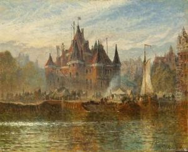 Amsterdam, Blick Auf Den Nieuwe Markt. 1879 Oil Painting by Henry Thomas Dawson