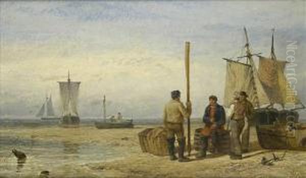 Settingout, A Beach Scene With Fishermen And Their Boats Oil Painting by Henry Thomas Dawson