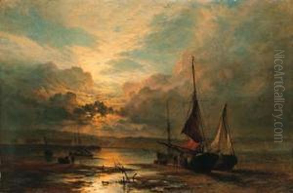 On The Medway At Dusk Oil Painting by Henry Thomas Dawson