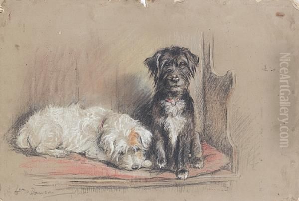 'country Cousins' - Two Wire-hairedterriers Oil Painting by Lucy Dawson