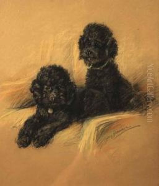 Black Poodles Oil Painting by Lucy Dawson