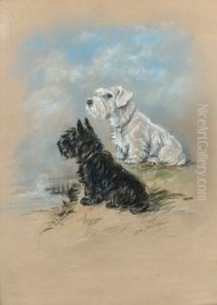 Friends - A Sealyham And A Scottie By The Sea Oil Painting by Lucy Dawson