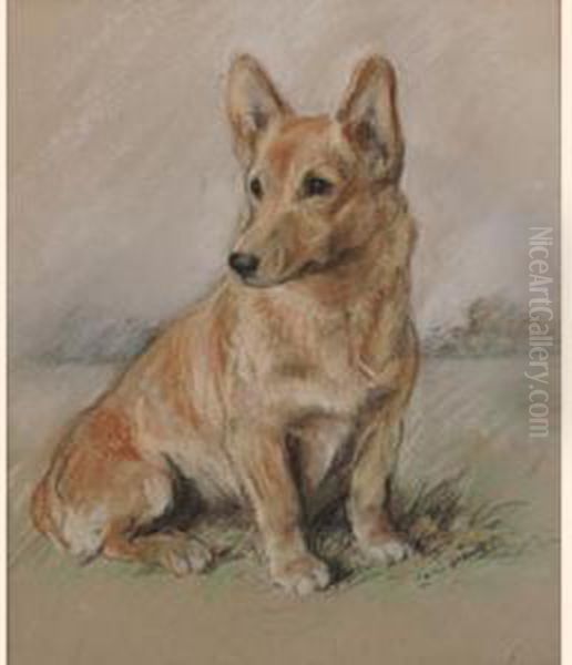 A Welsh Corgi Oil Painting by Lucy Dawson