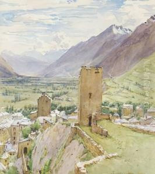 Ruined Alpine Castle Oil Painting by Nelson Ethelred Dawson