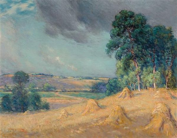 Haystacks In A Landscape Oil Painting by Dawson Dawson-Watson