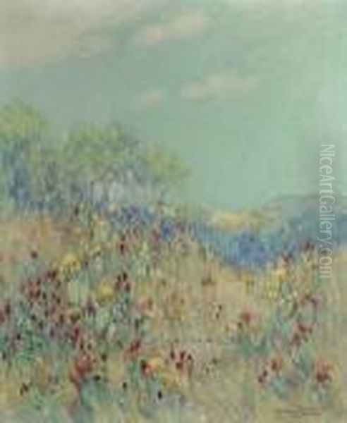 Texas Hill Country With Blooming Cactus Oil Painting by Dawson Dawson-Watson