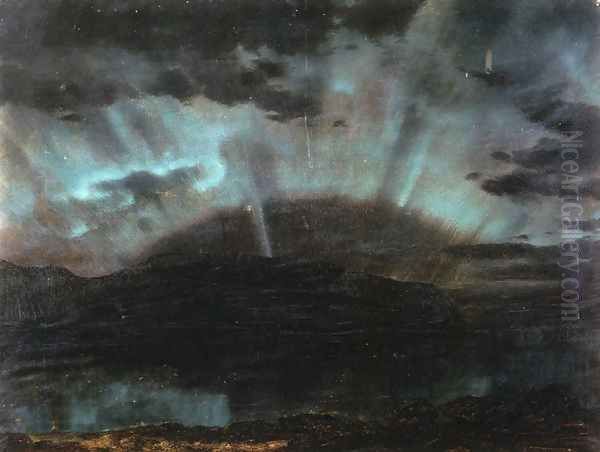 Aurora Borealis, Mt. Desert Island, from Bar Harbor, Maine Oil Painting by Frederic Edwin Church