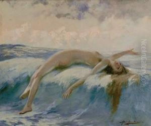 Nu A La Vague Oil Painting by Alex De Andreis